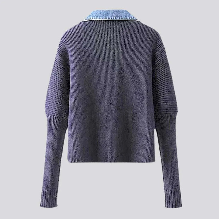 Mixed-fabrics oversized denim jacket
 for ladies