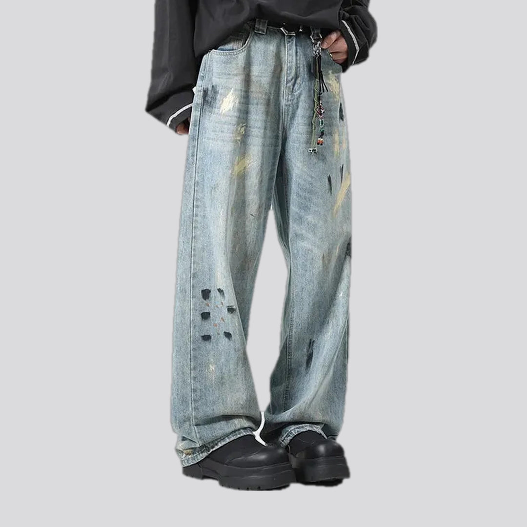Medium rise painted street style men's jeans