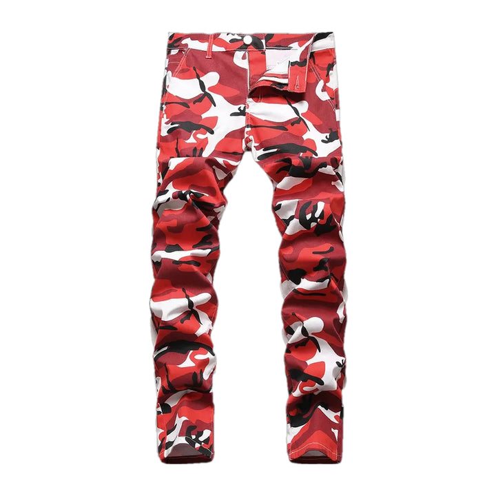 Elastic Stylish Camouflage Men's Jeans Pants - Red