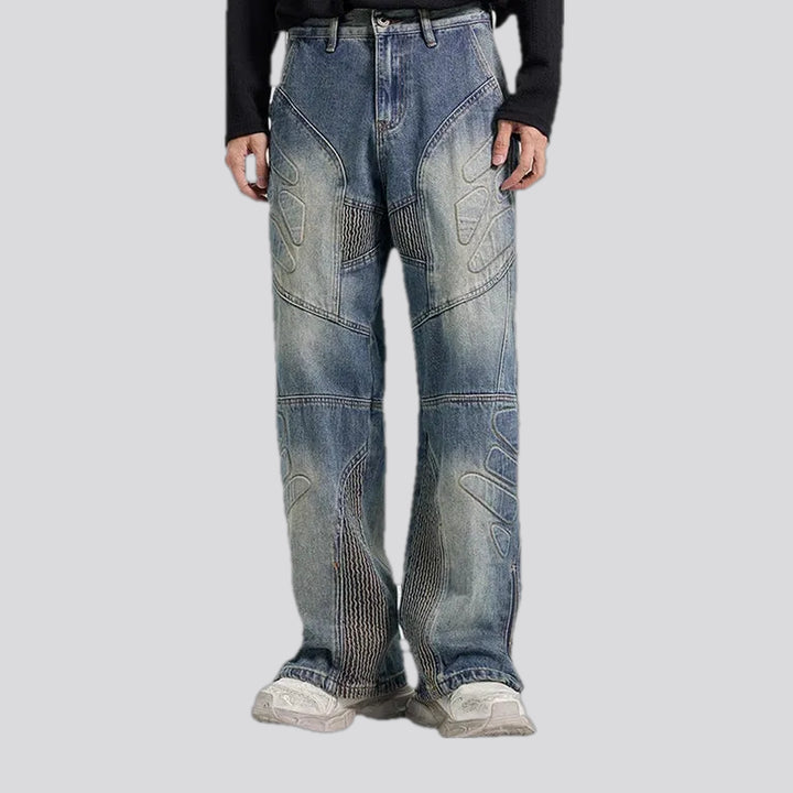 Art Patterned Boho Midweight Baggy Jeans for Men | Jeans4you.shop