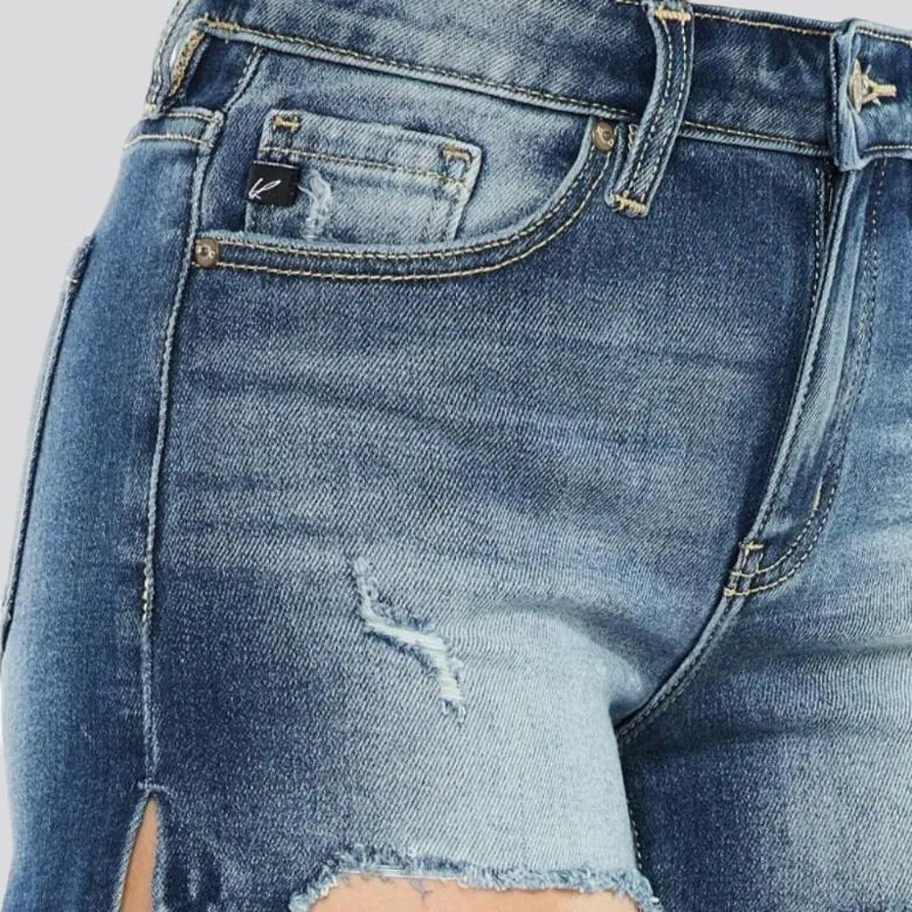 Distressed high-waist denim shorts for women