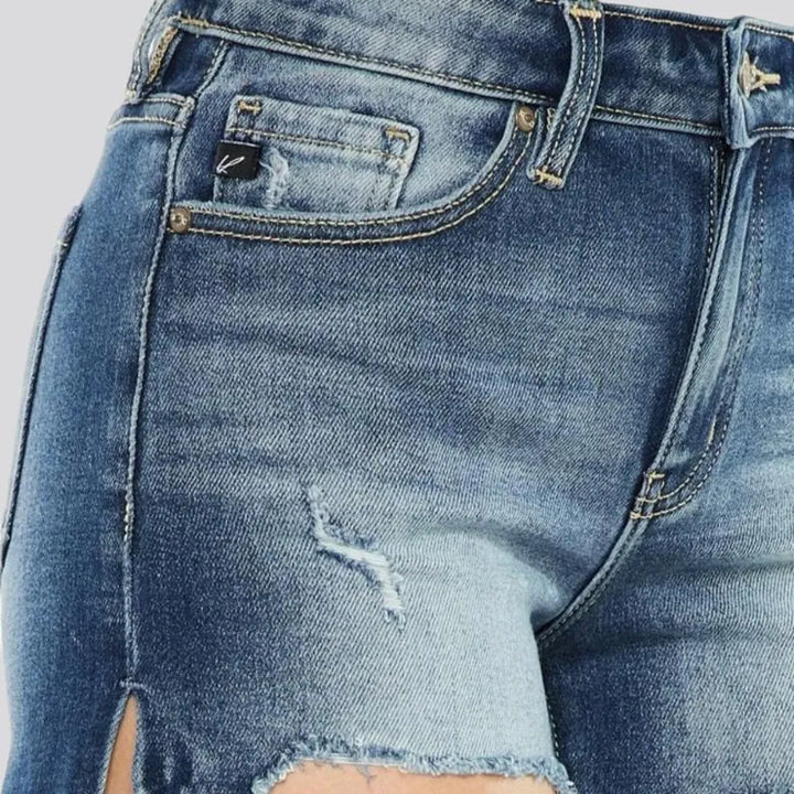 Distressed high-waist denim shorts for women