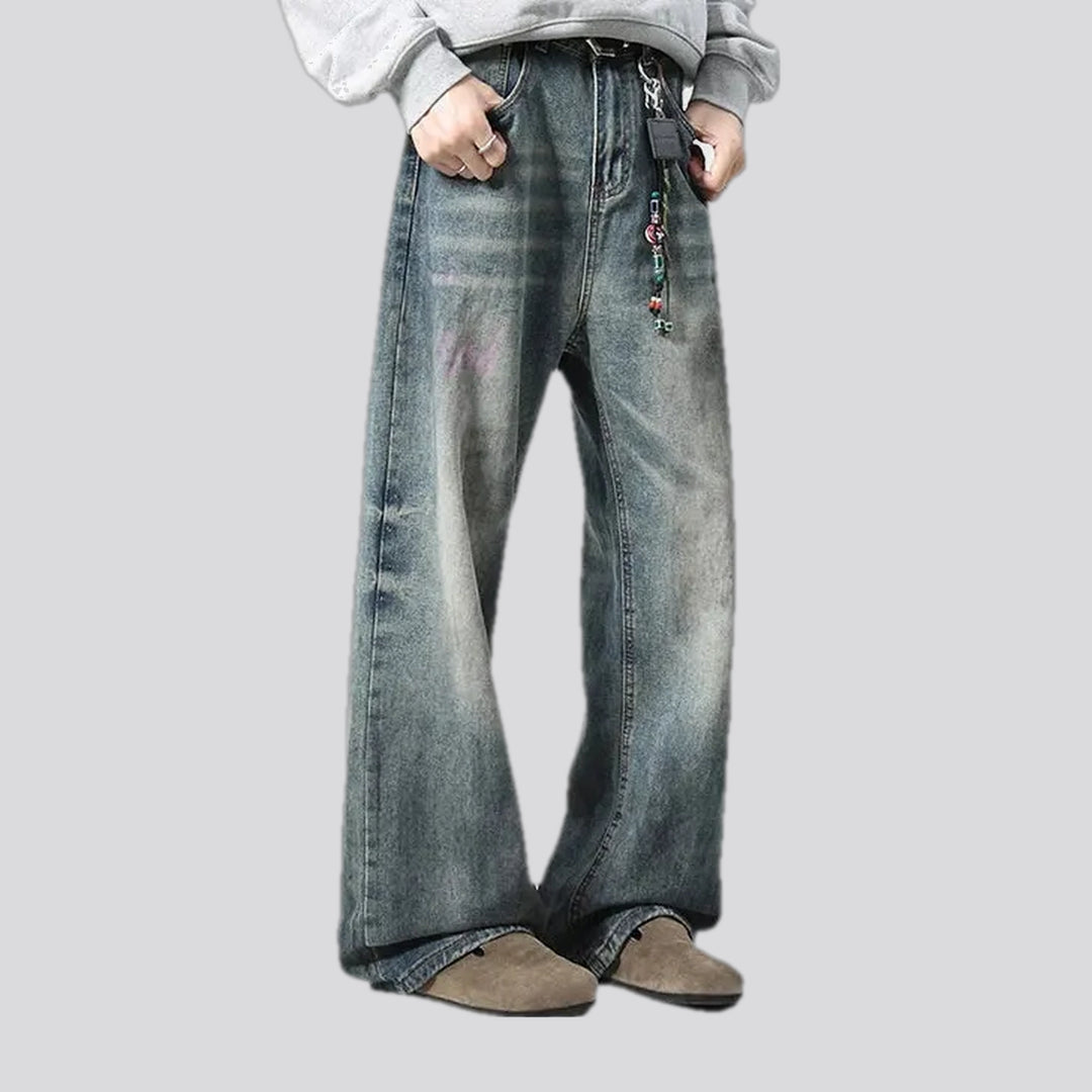 Faded boho baggy-leg men's jeans