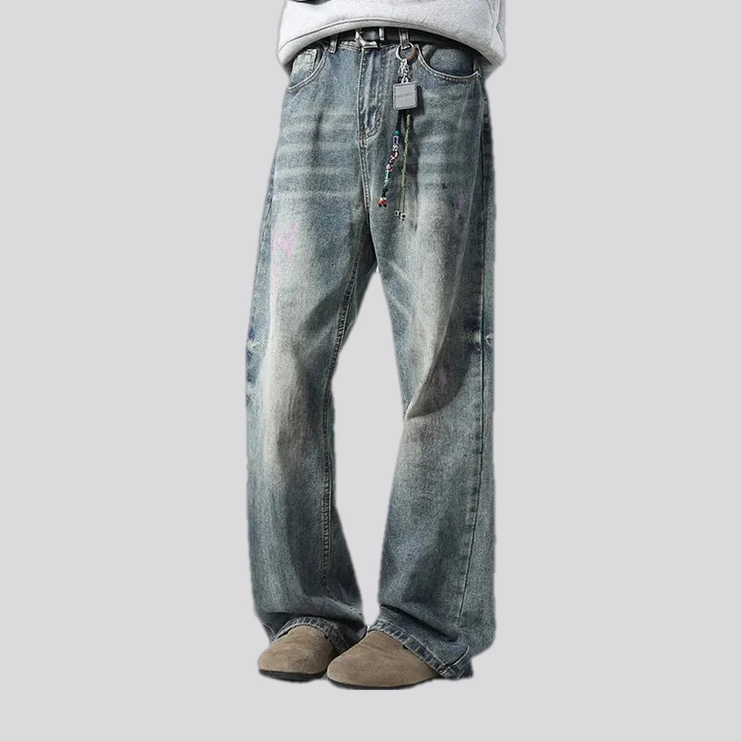 Faded boho baggy-leg men's jeans