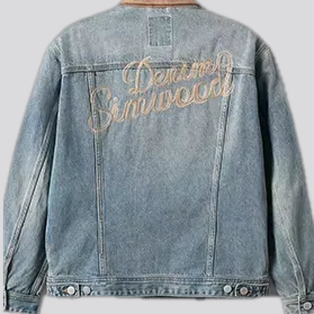 Embroidered men's jean trucker jacket
