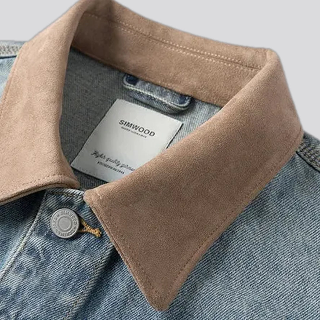Embroidered men's jean trucker jacket