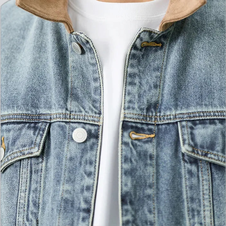 Embroidered men's jean trucker jacket