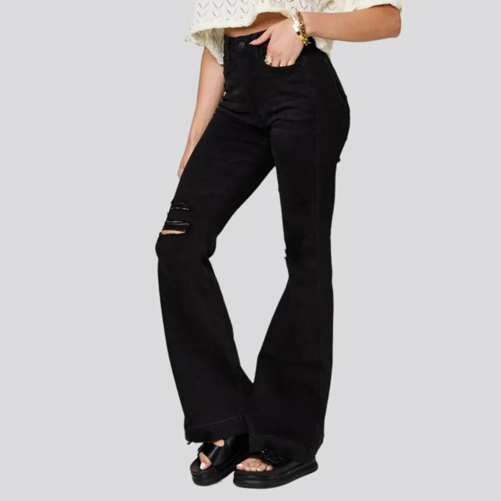 Ripped-knees women's bootcut jeans