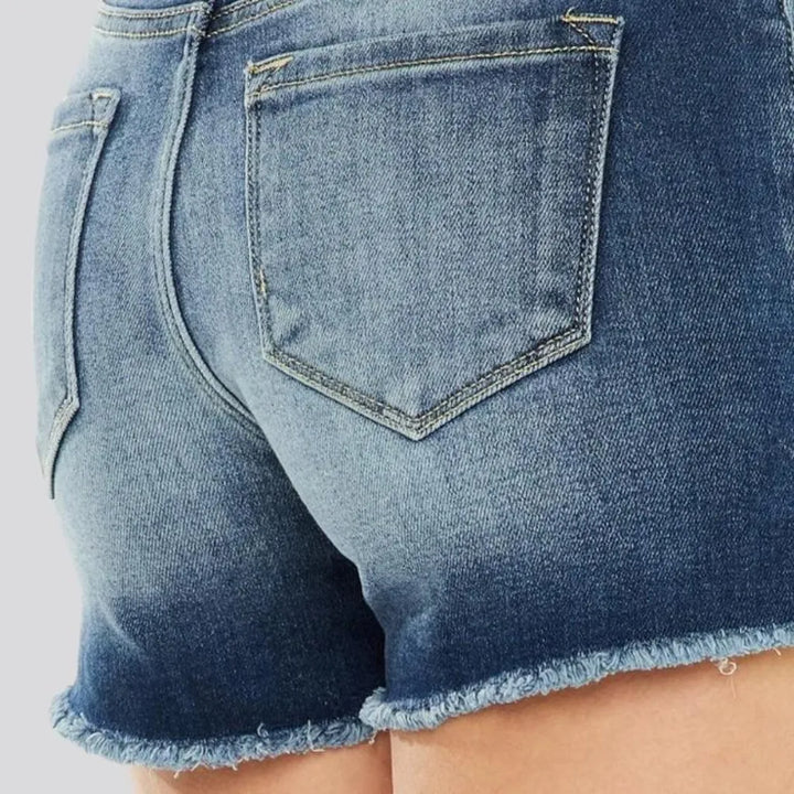 Distressed high-waist denim shorts for women