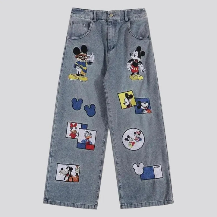 Street cartoon-embroidery jeans for women